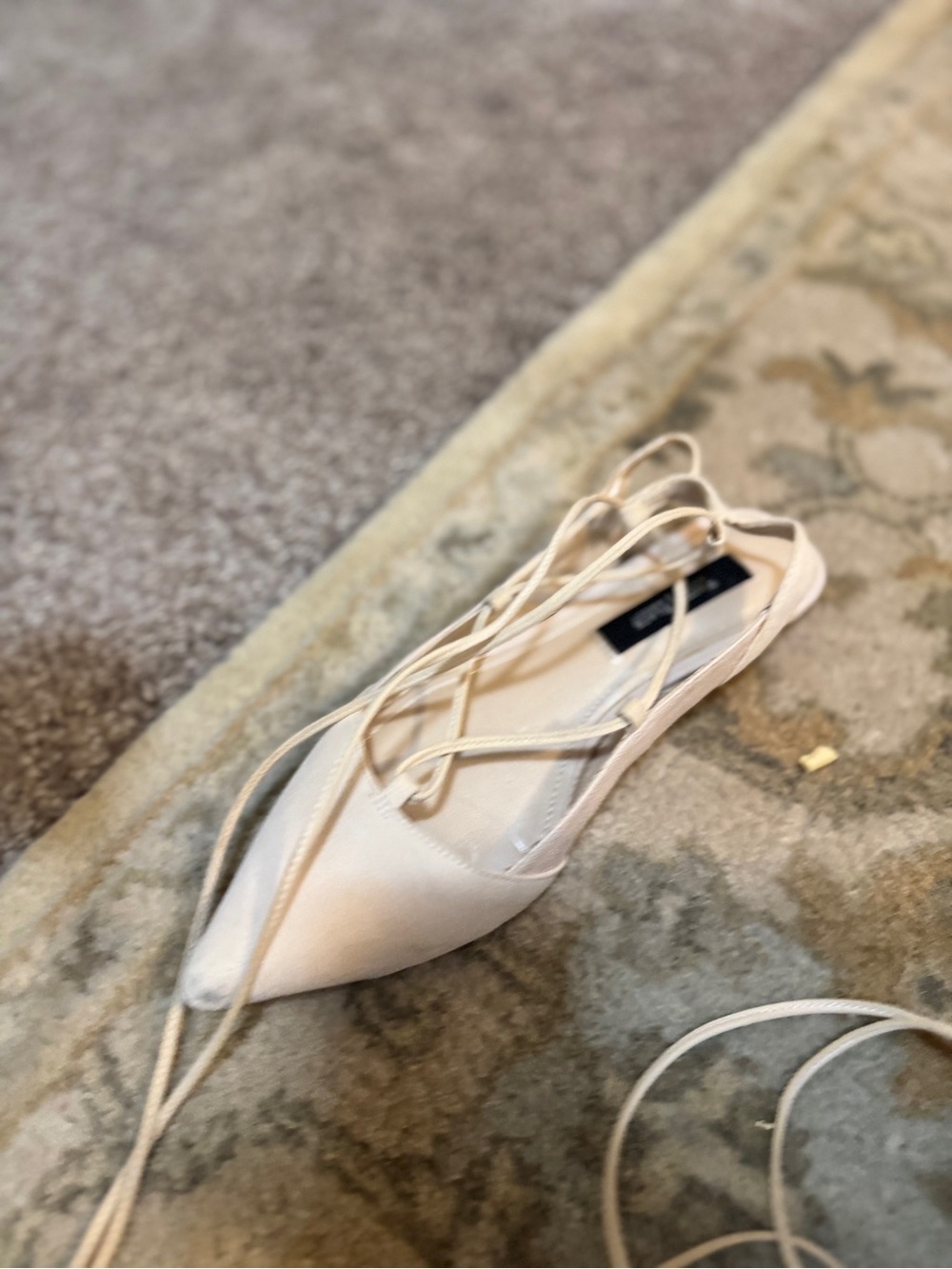 White House Black Market Pale Blush Pointed Lace-Up Flat